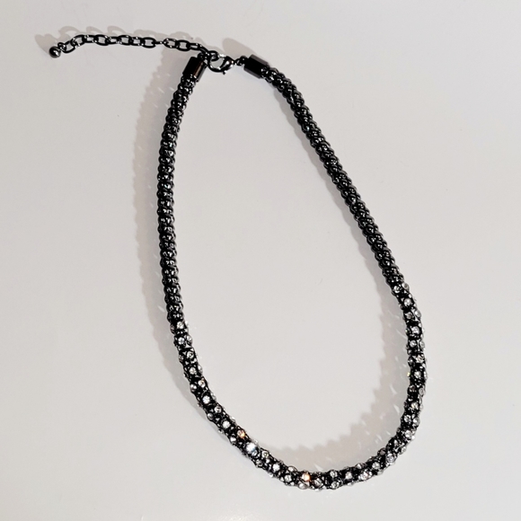 Rhinestone Necklace Chain, Adjustable Length Pewter-tone, New - Picture 6 of 7